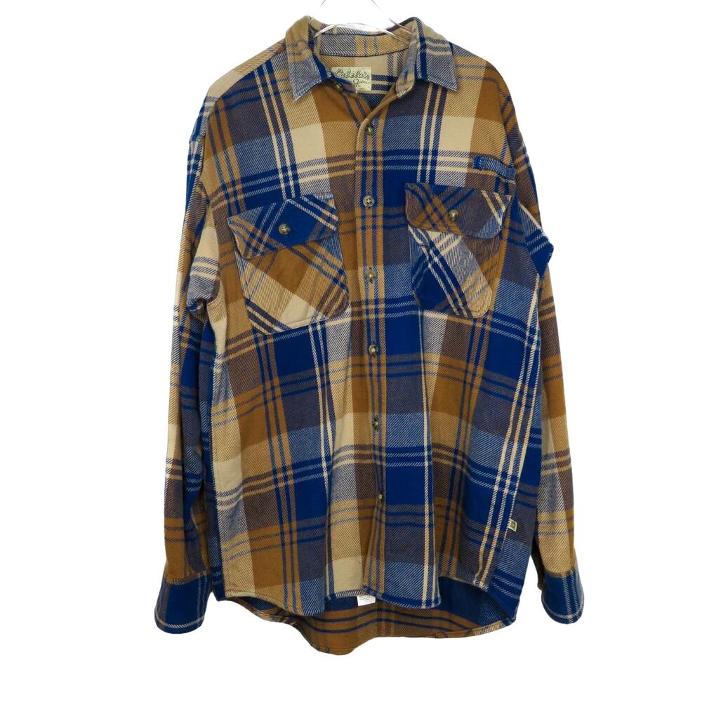 Cabela's Men's Legendary Quality Yellow & Blue Flannel Button Down Shirt Medium